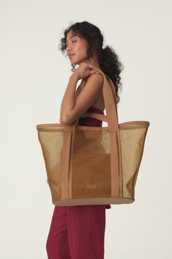 The Mesh Beach Tote in Camel - Image 6