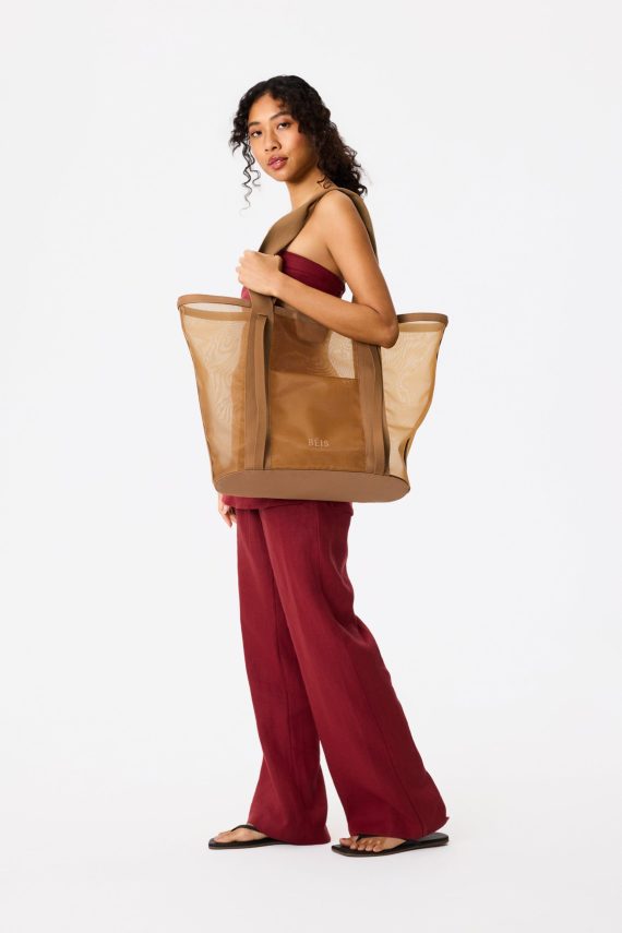 The Mesh Beach Tote in Camel - Image 4